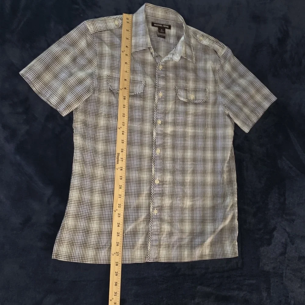 Michael Kors Tailored Fit Short Sleeve Button Up Plaid Shirt Mens Size‎ Medium